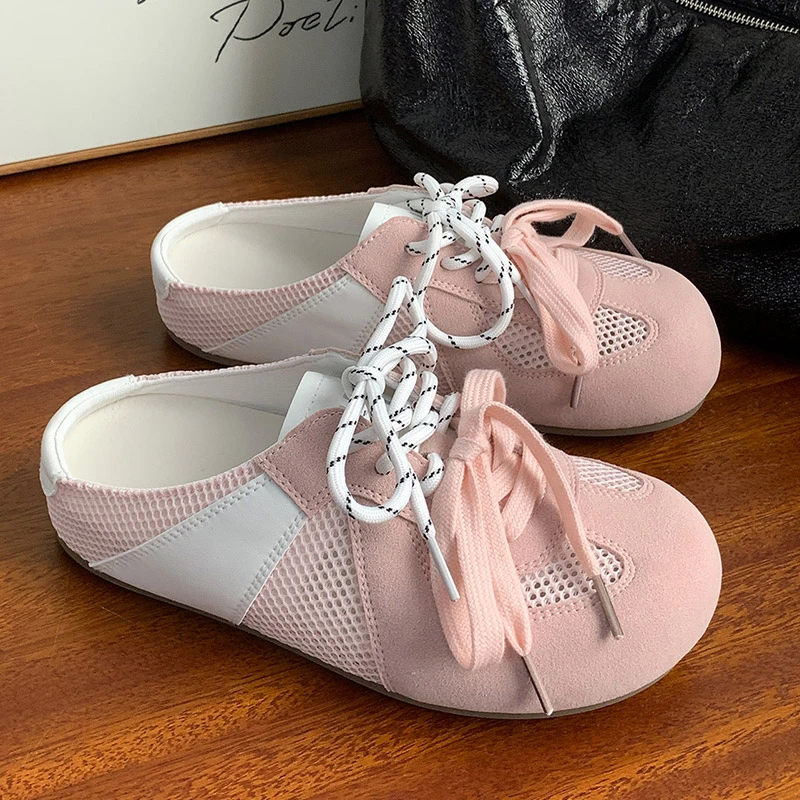 粉色时尚青春简约潮流百搭懒人一脚蹬学院小众3755休闲款包头拖鞋