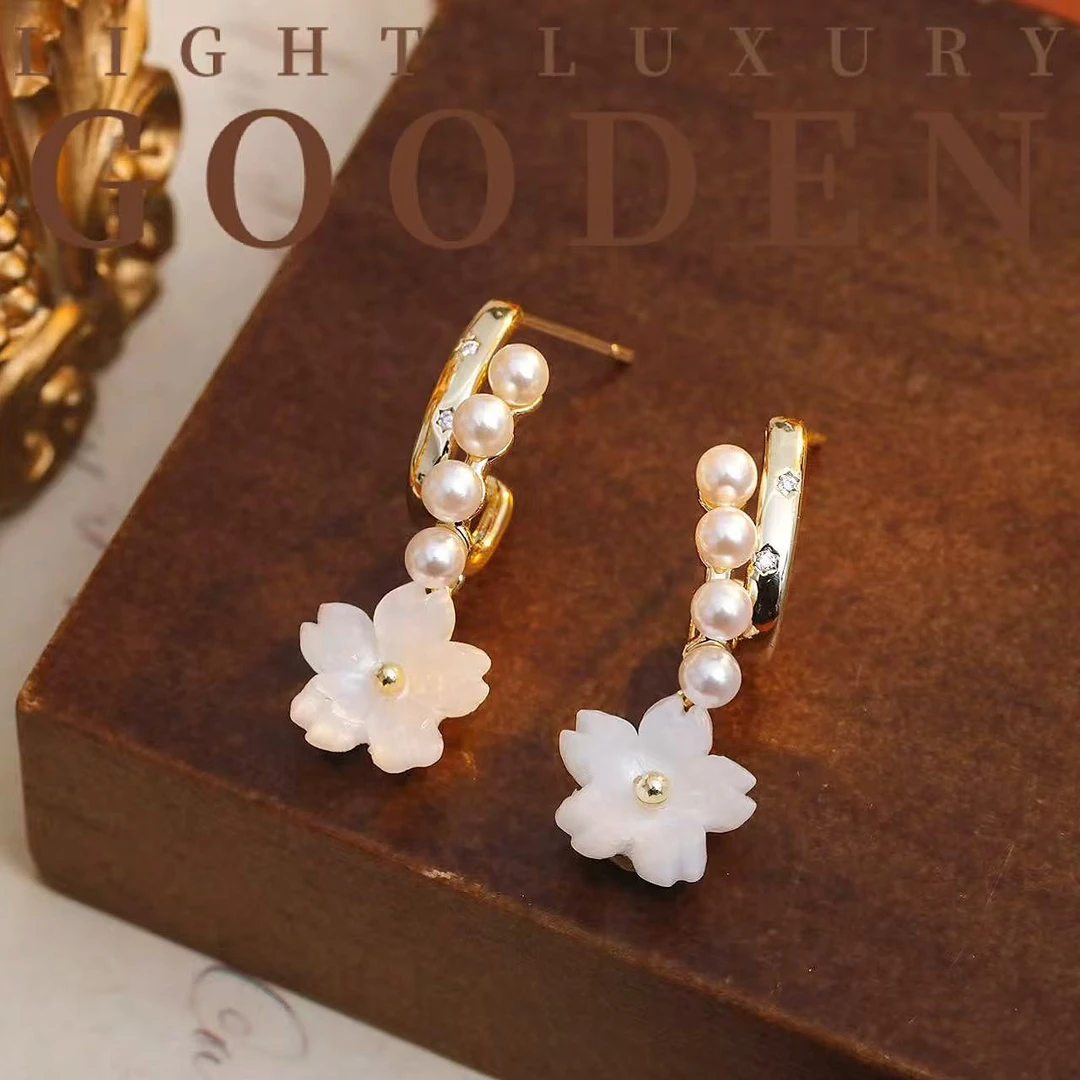 铜合金耳饰 Gooden岛家【以花遥祝】925银针春夏新款气质花朵耳环