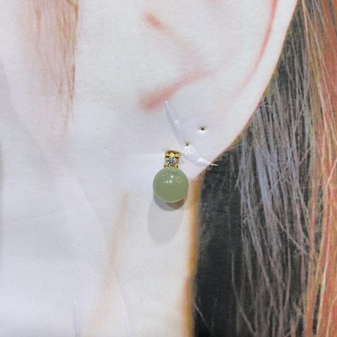 和田玉耳饰银S925镀金镶嵌