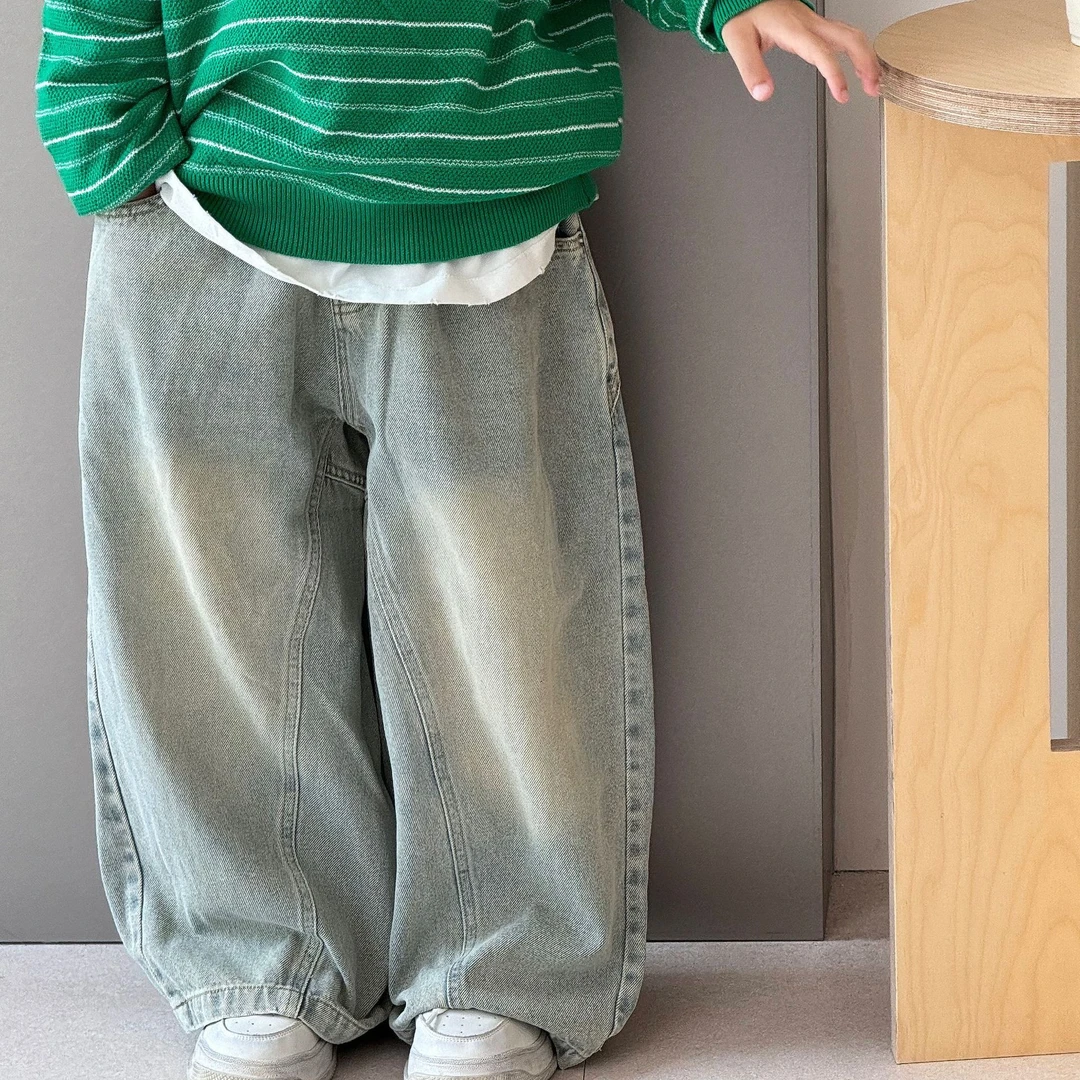 男童裤子2025秋季新款儿童百搭宽松休闲做旧水洗牛仔长裤韩版潮帅