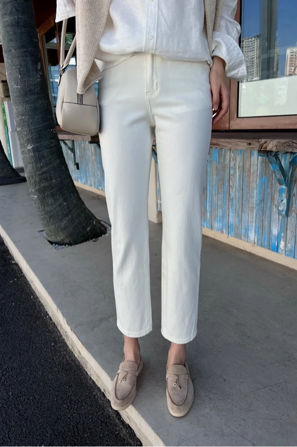 YUTONG超显瘦白牛烟管裤