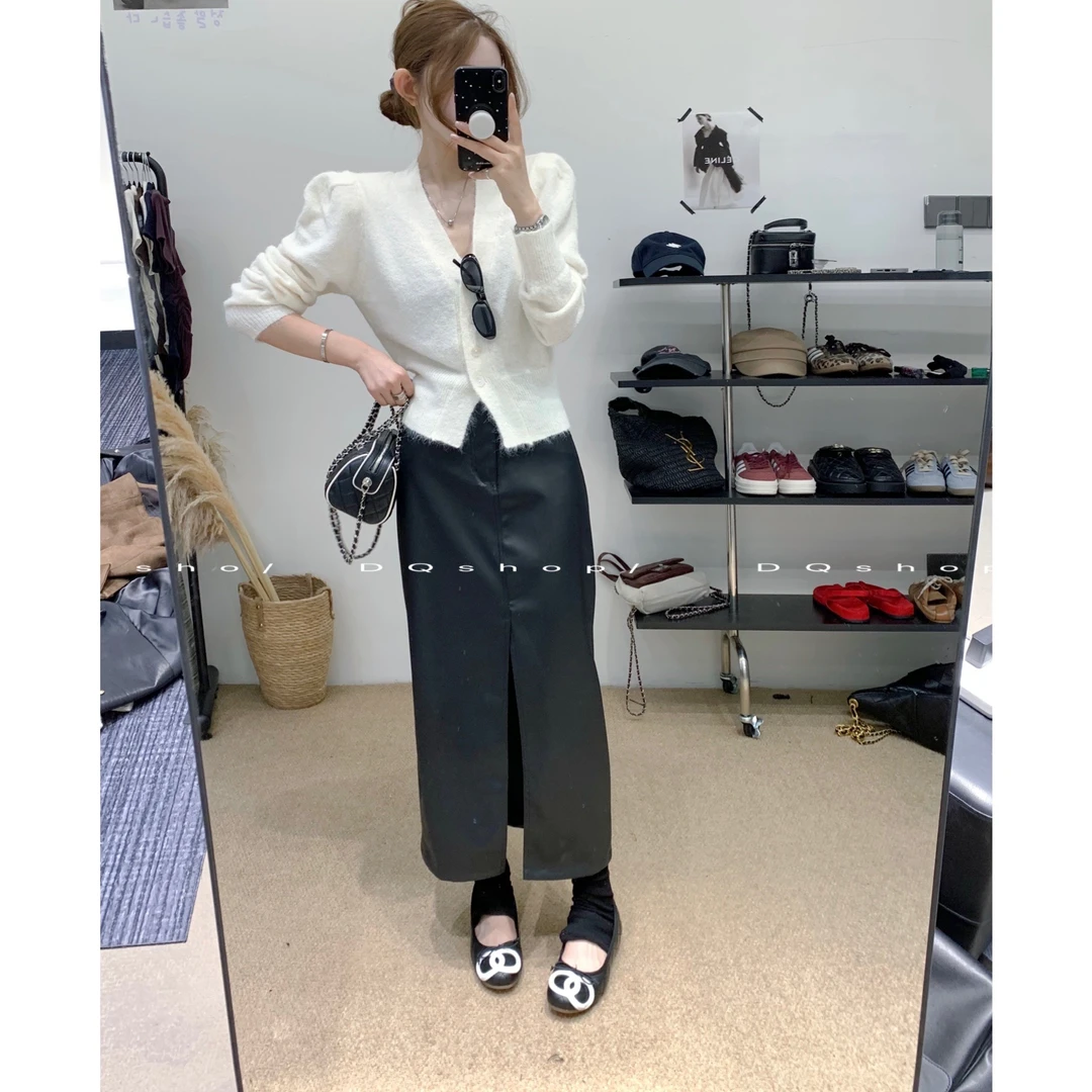 【 摩登回潮】 开叉长皮裙