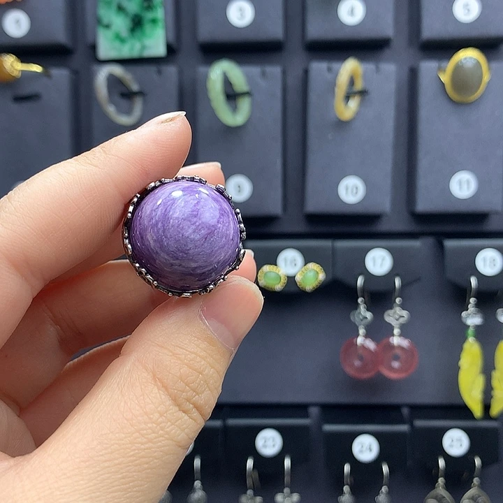 查罗石戒指银S925镶嵌兰