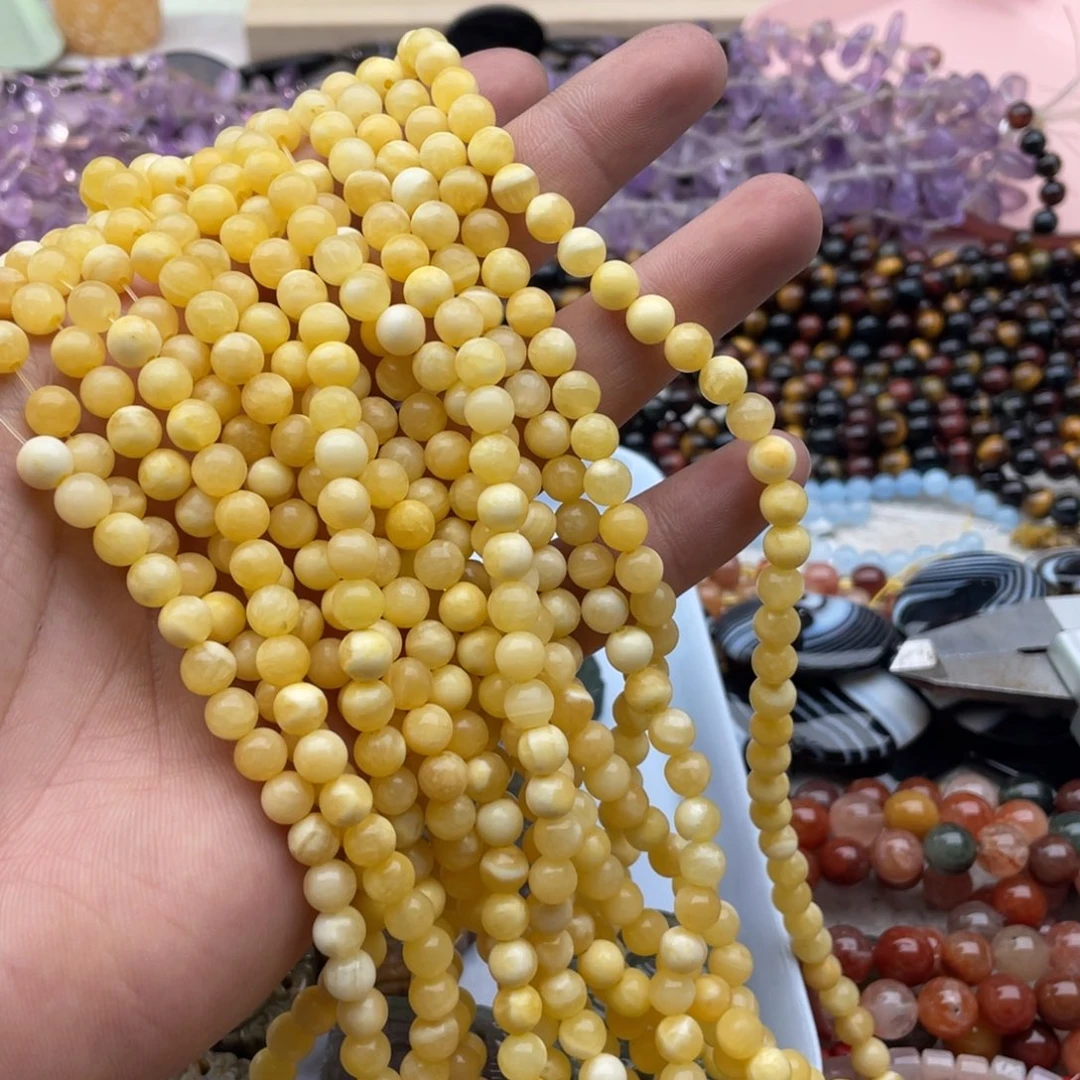 玛瑙/玉髓珠宝半成品未镶嵌两条装卡6mm米黄玉圆珠