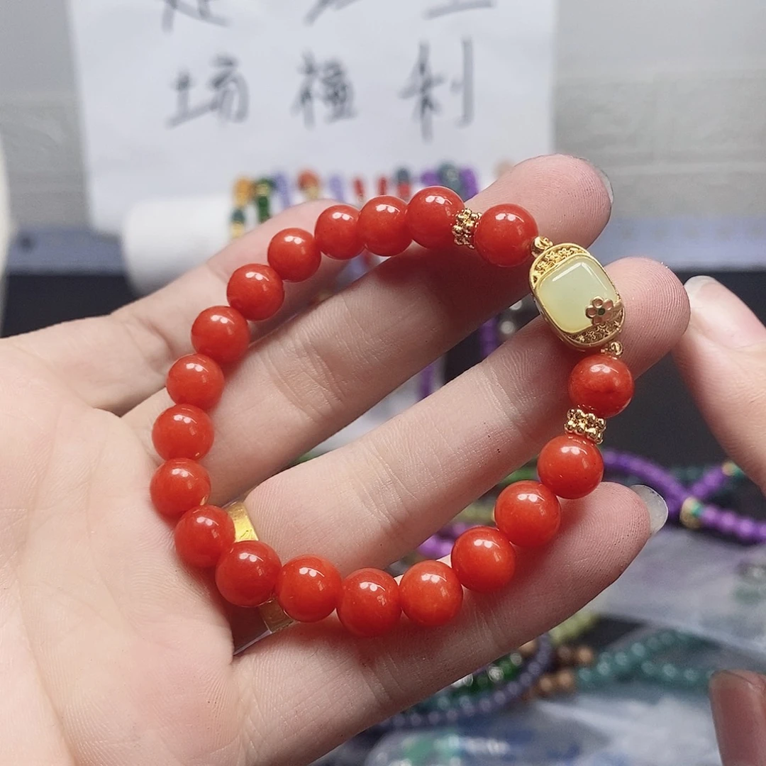 未镶嵌耳饰玛瑙/玉髓红色手链