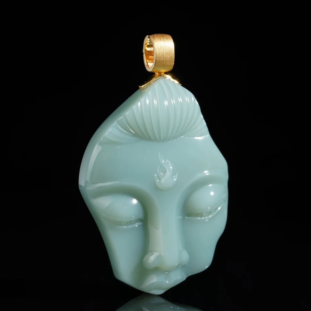 【鹿鸣】观兮 | 18 k金超细粉青三不观音吊坠46.5*34.5*9.6mm LM09