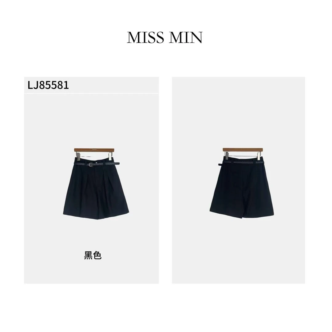 LJ85581 时尚压褶休闲短裤夏季新款韩版高腰阔腿裤五分裤MISS MIN