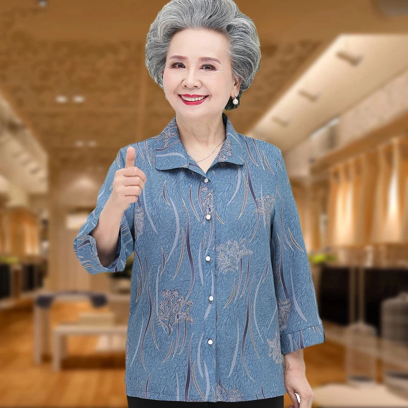 奶奶装春装衬衫中老年人夏装女妈妈装长袖大码加肥老太太衬秋衣服
