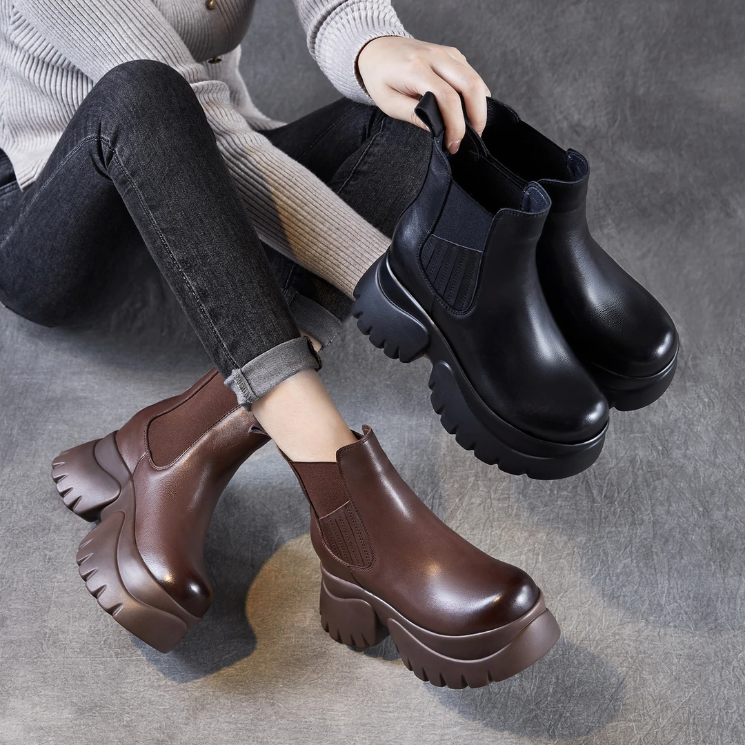 10厘米真皮牛皮厚底马丁靴女2025秋冬款小个子内增高手工原创短靴