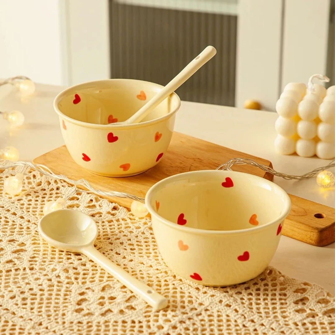 【橙小宝专属】陶瓷饭碗家用ins高颜值爱心碗米饭碗釉下彩碗勺组合