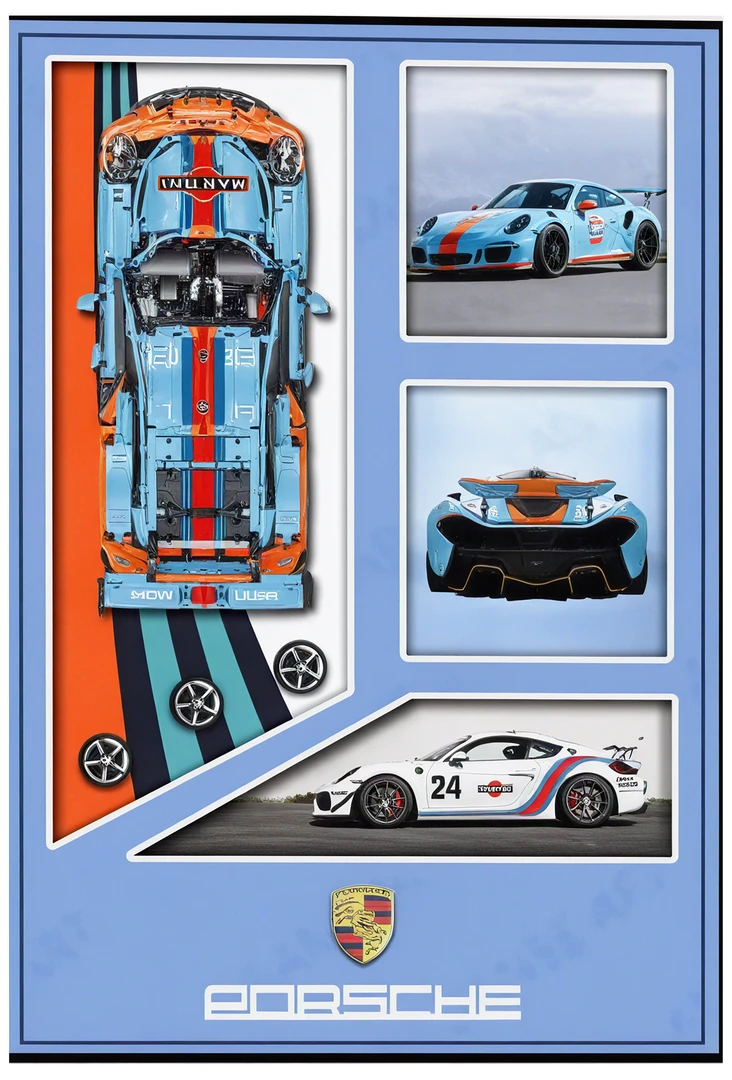 海湾蓝保时捷跑车模型机械组拼装玩具益智送礼佳选