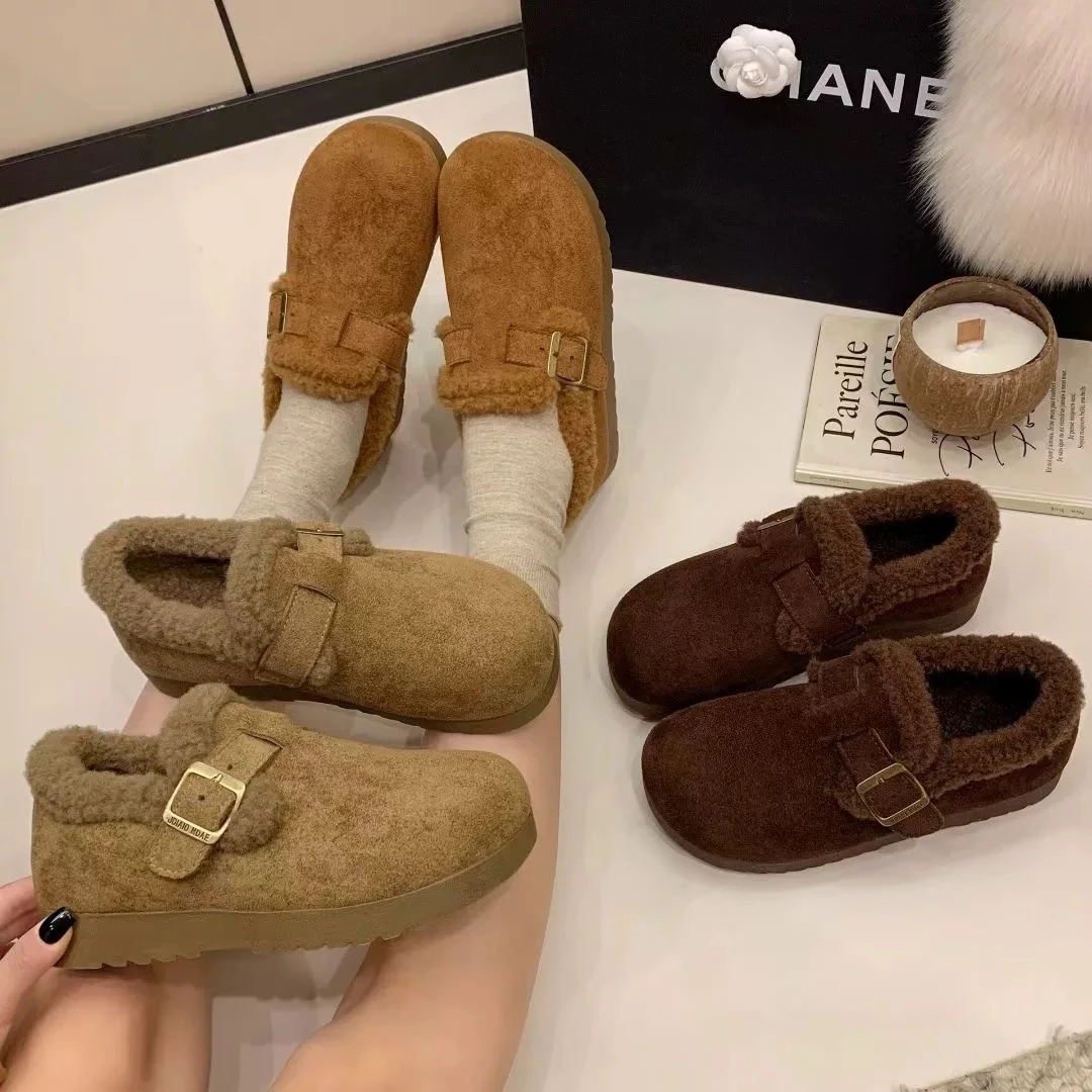 3CM软底勃肯棉鞋女冬季纯色韩版懒人一脚蹬百搭防滑舒适女棉鞋