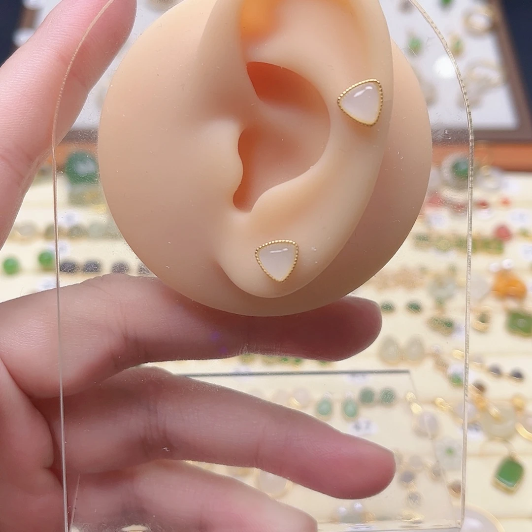 和田玉银S925镶嵌耳饰