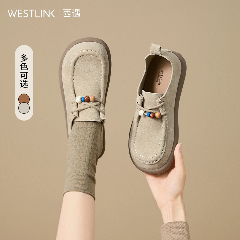 西遇全包勃肯鞋女2025新款秋季超火串珠复古袋鼠鞋系带豆豆单鞋