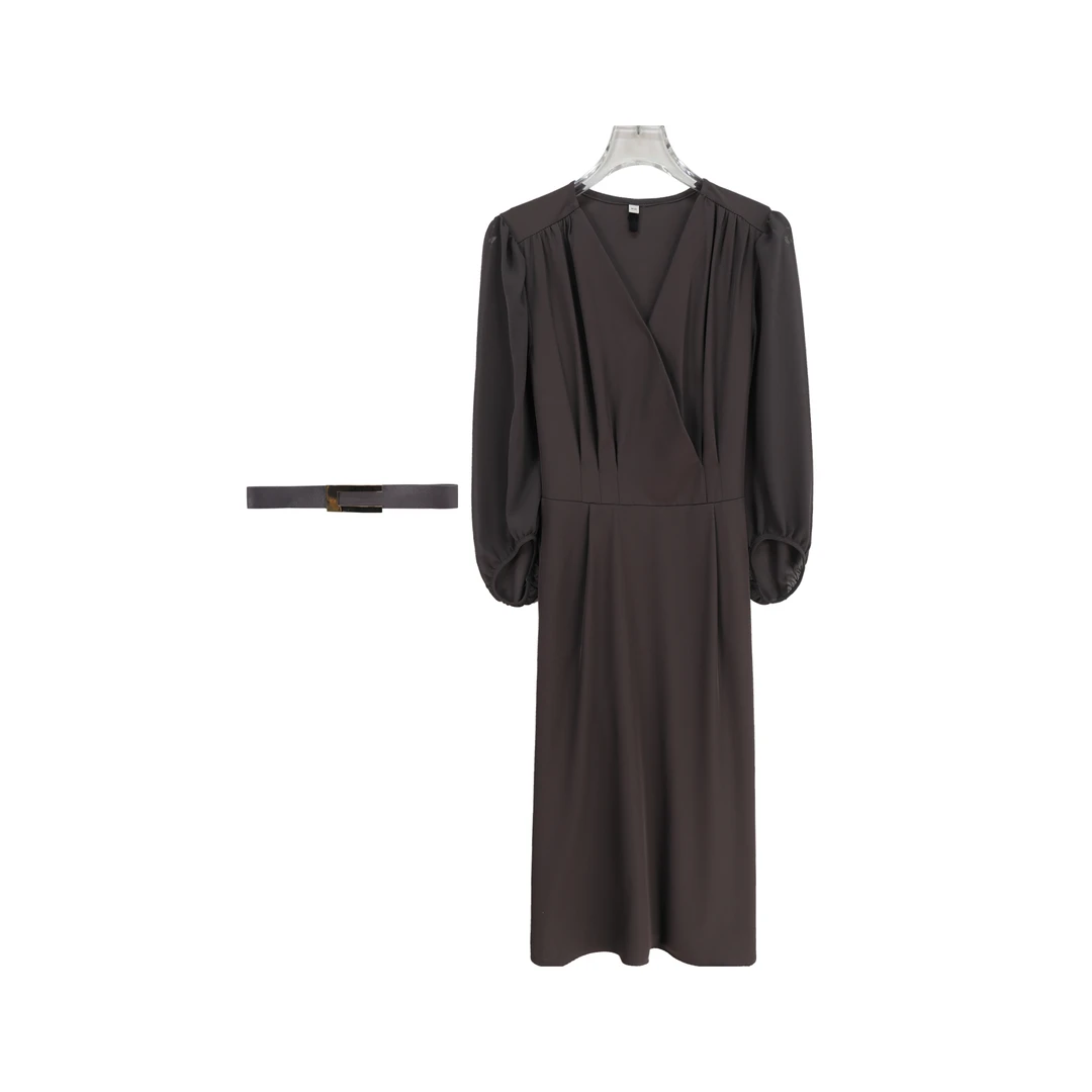 长款通勤气质收腰高级感连衣裙（赠腰带）S969