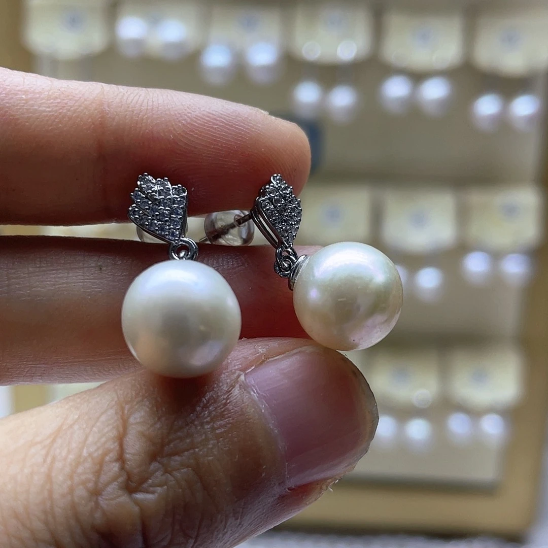 银S925镶嵌淡水珍珠耳饰