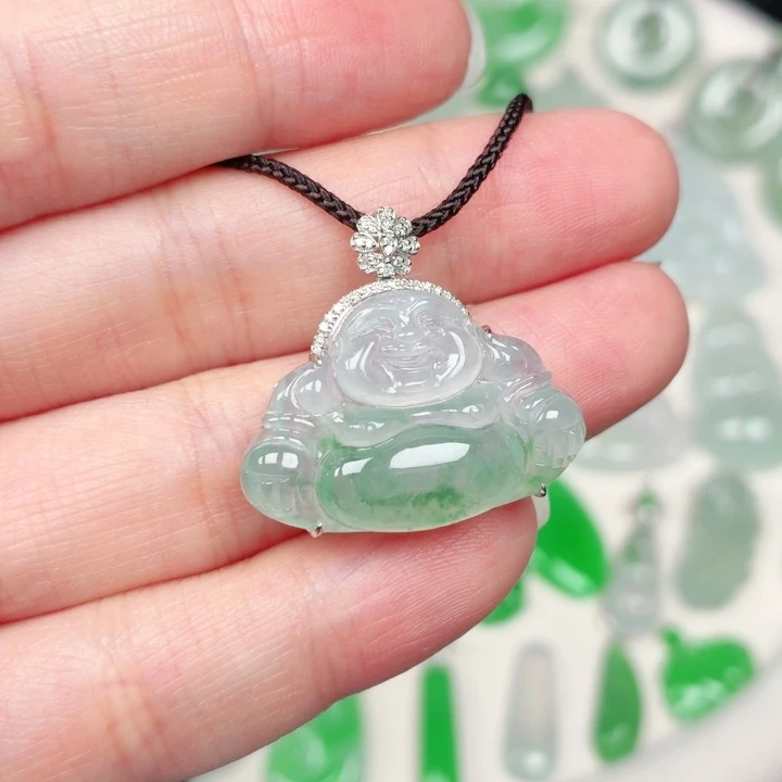 颈饰18K金镶嵌翡翠缅甸天然A货翡翠