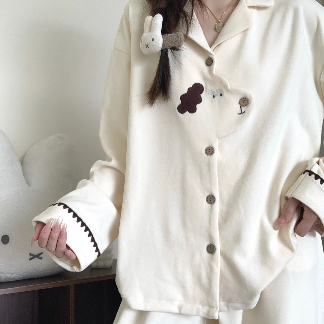 德绒睡衣女秋冬季加厚保暖卡通大码可爱长袖学生家居服可外穿套装