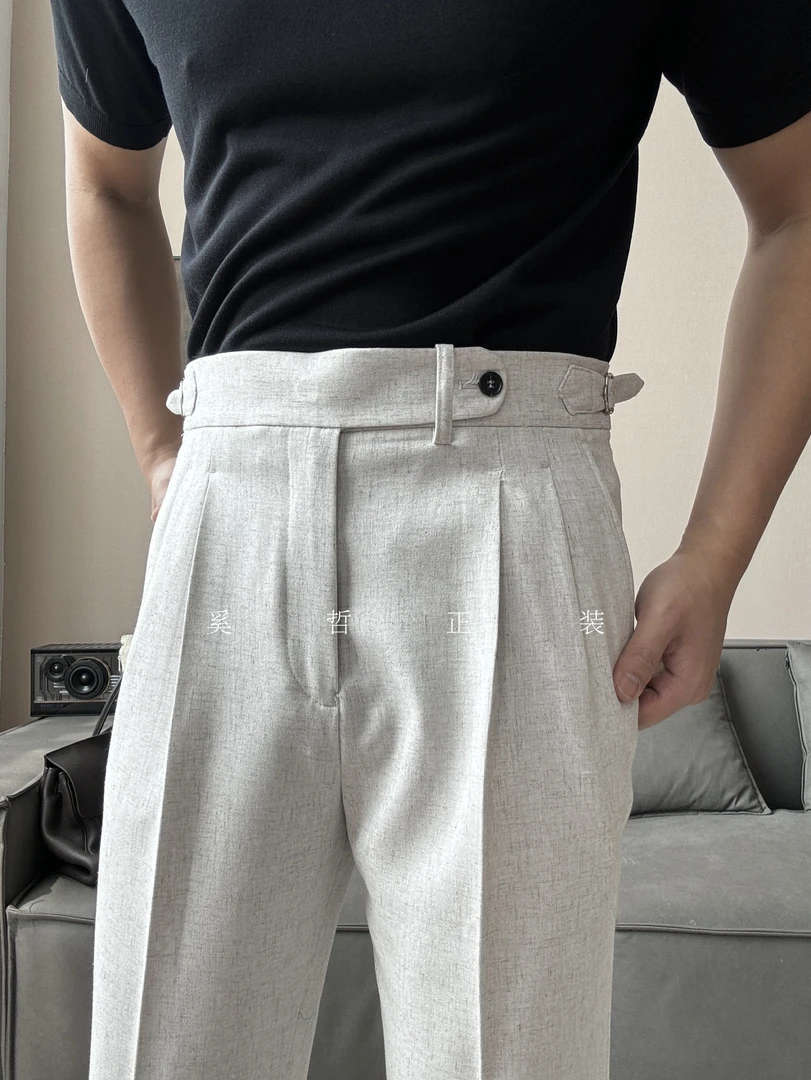 春夏新款意式高腰调节那不勒斯休闲西裤920