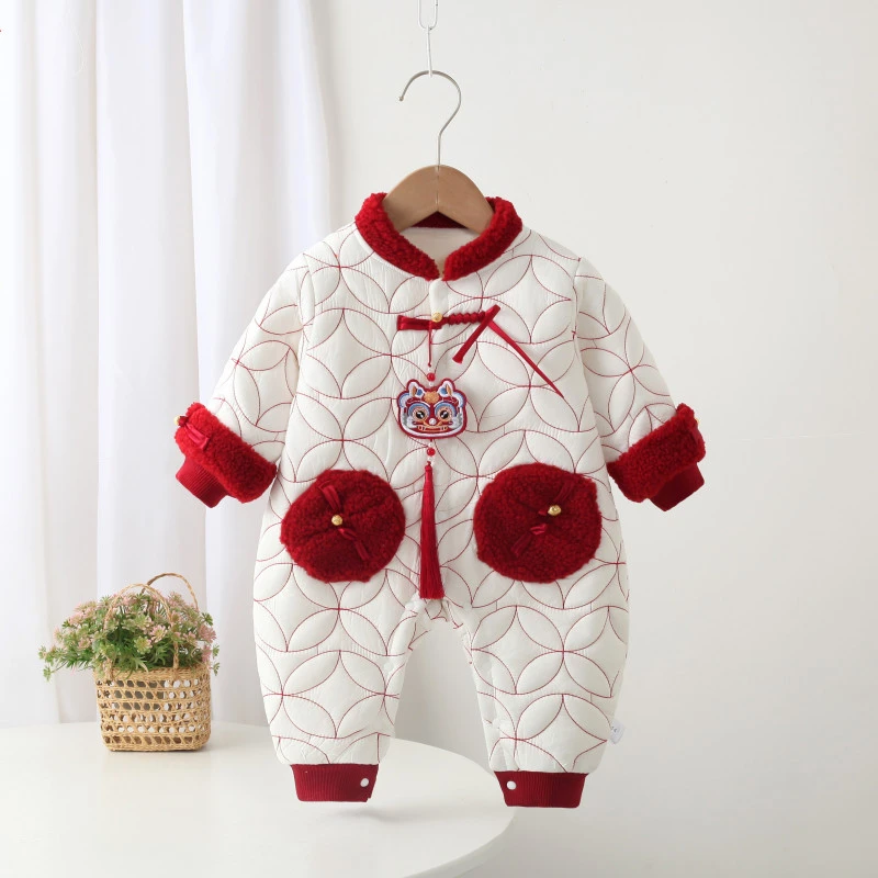 冬季哈衣婴儿连体衣男女宝宝过年拜年服新中式婴幼儿加厚外出服潮
