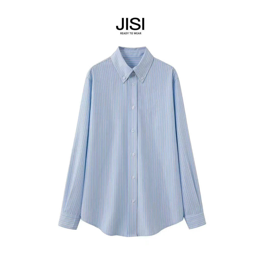JISI 24春夏蓝色条纹中长款衬衫-CS23022