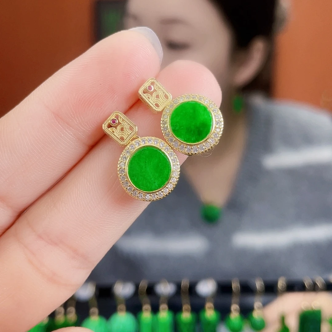 翡翠银S925镶嵌耳饰