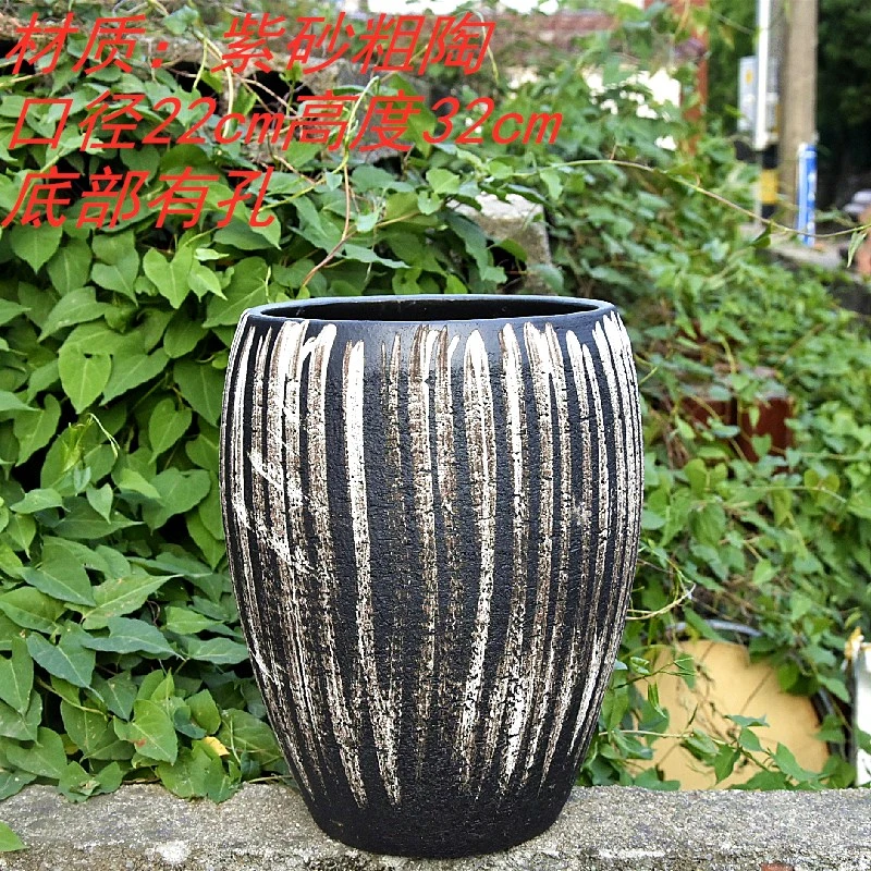 特大号落地陶瓷花盆透气粗陶罐绿植盆景盆月季茶花陶盆大老桩高筒