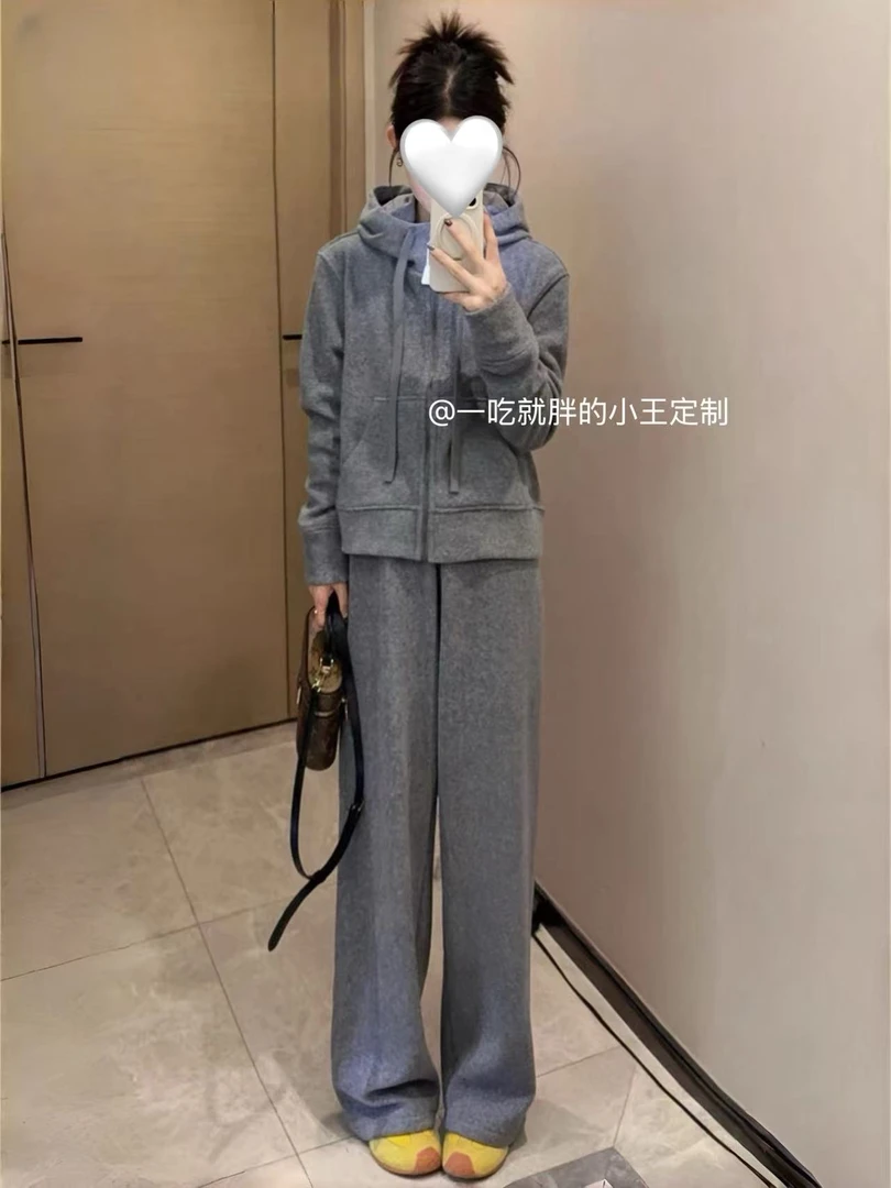 【小王家】复古休闲风时尚套装套装时尚灰色休闲显瘦运动加绒