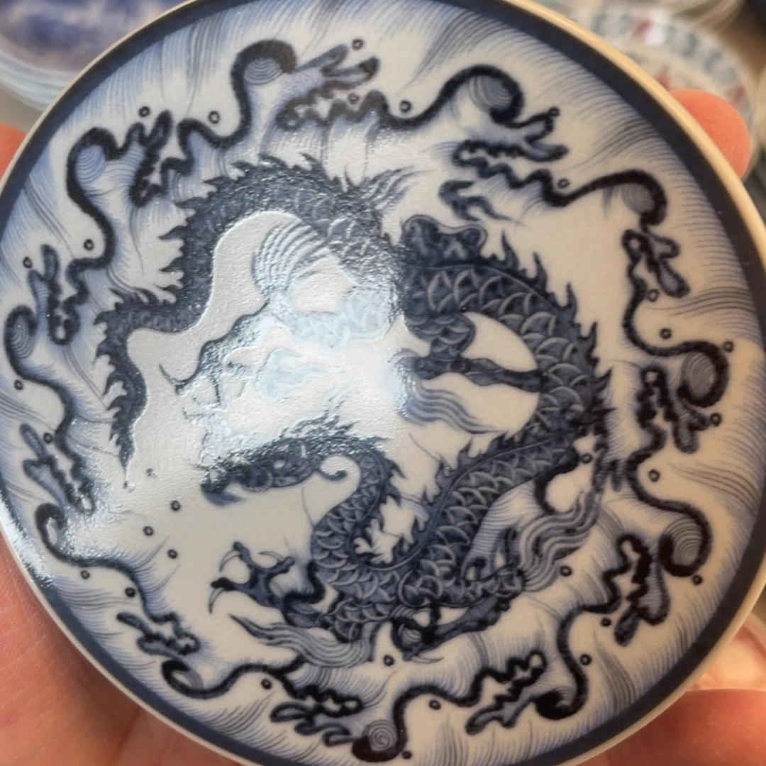 瓷片景德镇青花腾龙四海盖置