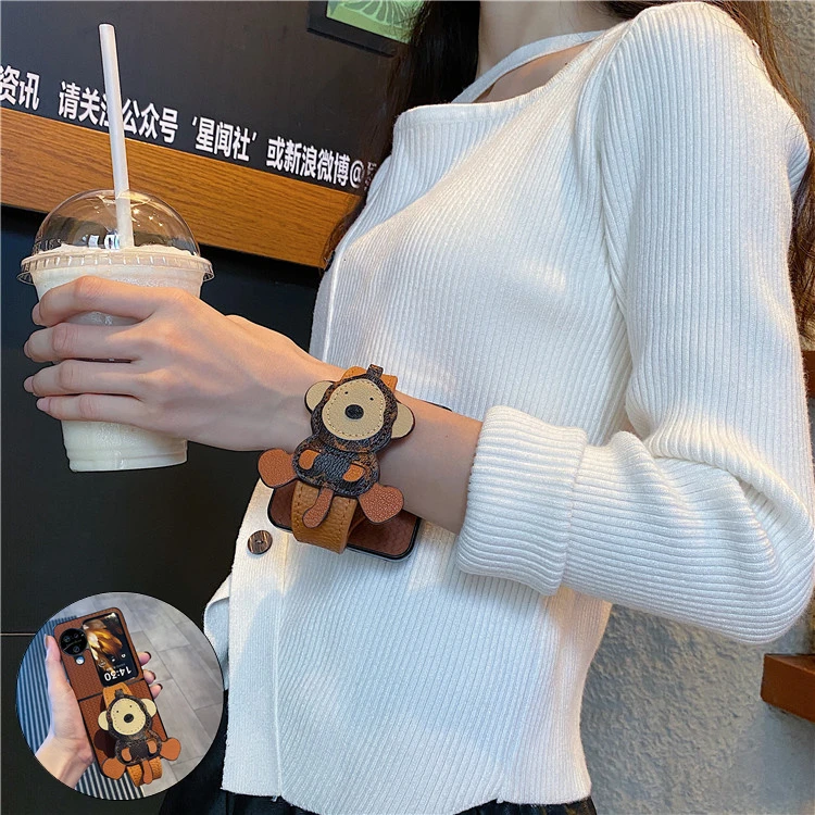 卡通猴子腕带适用OPPOfindn3/n2flip手机壳华为p50pocket折叠屏