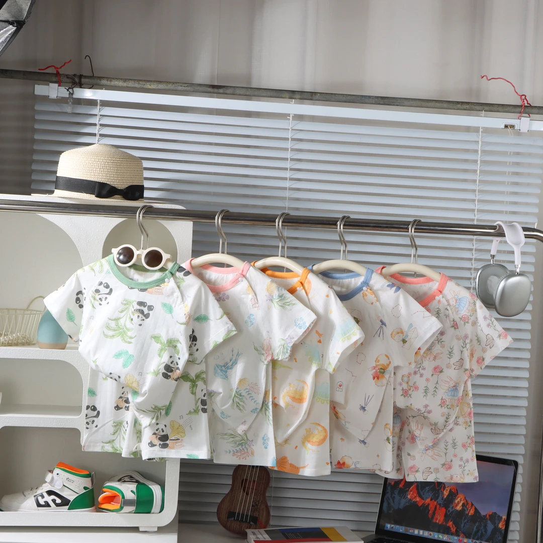 儿童夏季100%无骨纯棉家居服短袖短裤套装男童女童打底睡衣中大童