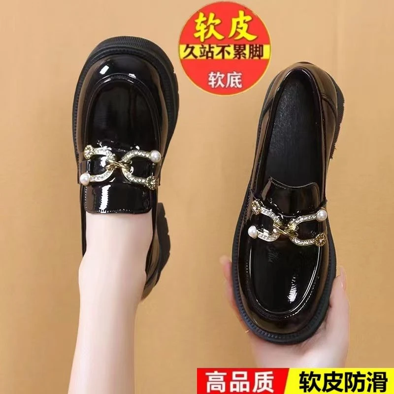 乐-11学院鞋2025春秋款新款厚底小个子百搭一脚蹬英伦风小皮鞋女