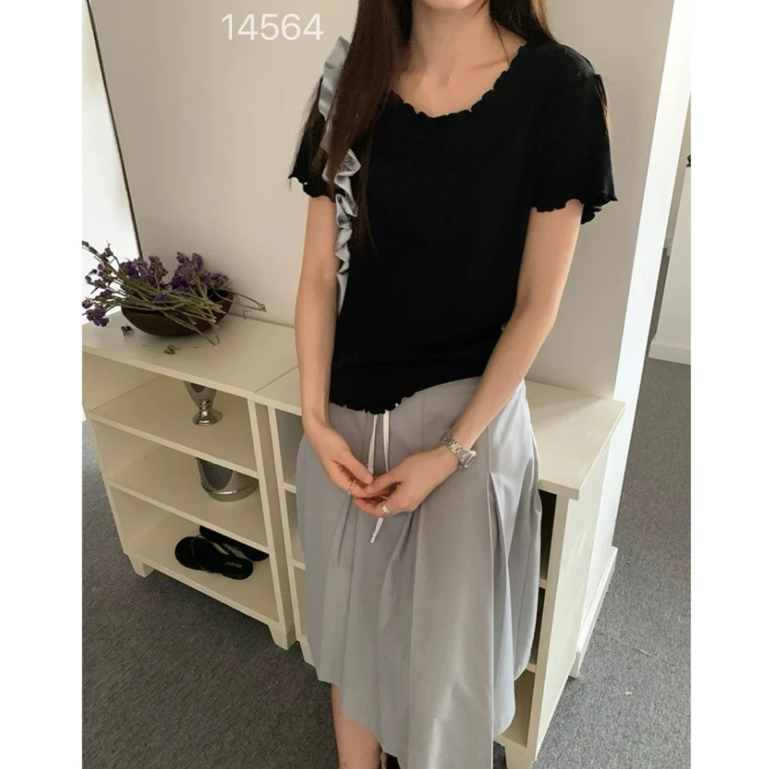 14564（部分无水洗唛，介意慎拍）WANGDAN新款木耳边净版短袖