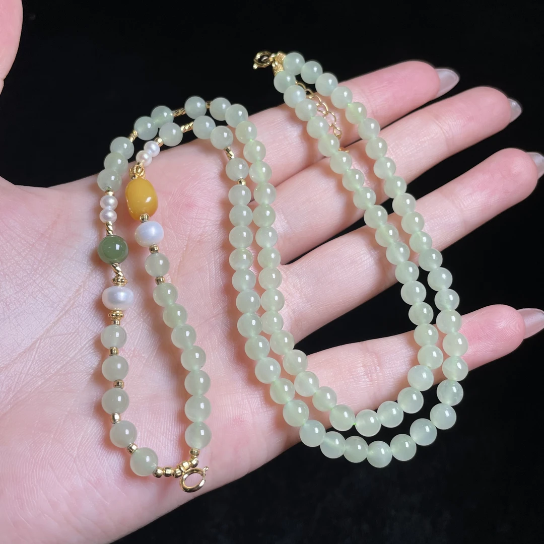 【玉总珠宝】925银和田玉diy项链-约5mm 多样性发一 CAN3550120