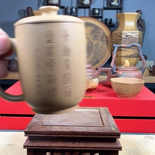 紫砂茶杯发*啦紫砂山水盖杯