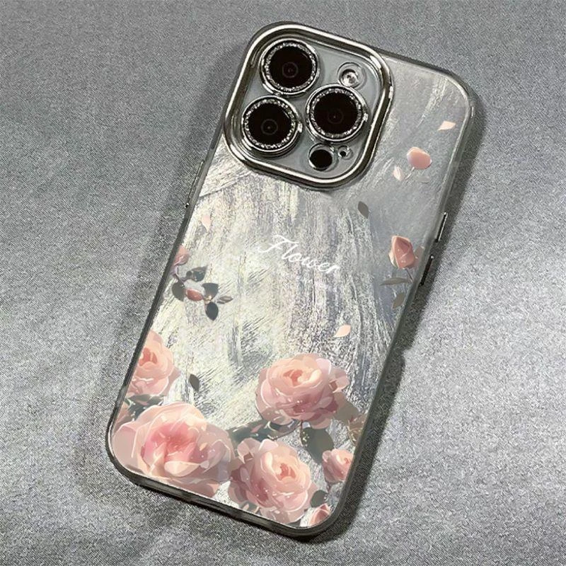 复古艺术羽毛玫瑰适用于苹果16/15/14/13/手机壳防摔简约设计透明