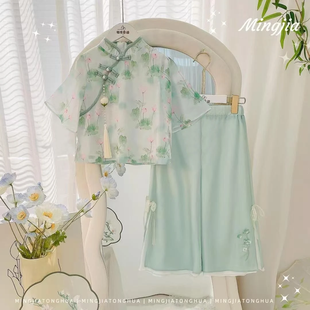 【清仓】汉服女童夏季短袖2025新款儿童国风新中式套装古风