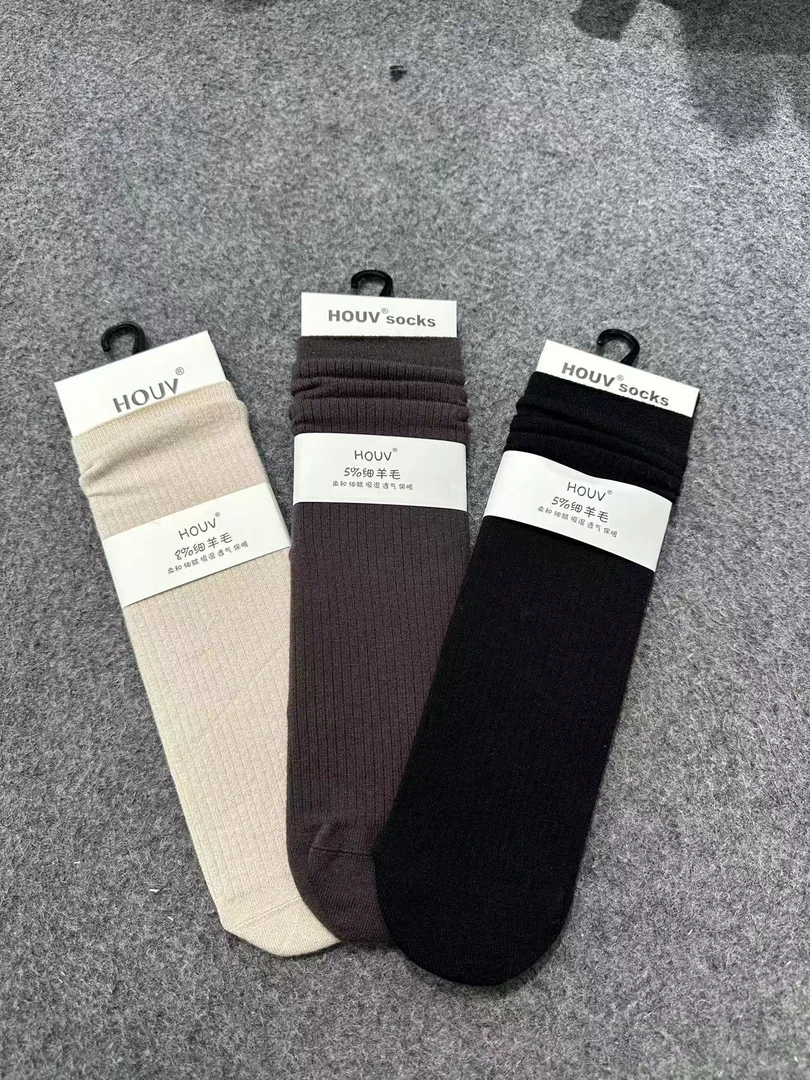 透气堆堆袜极简风防汗冬季中筒袜--2600