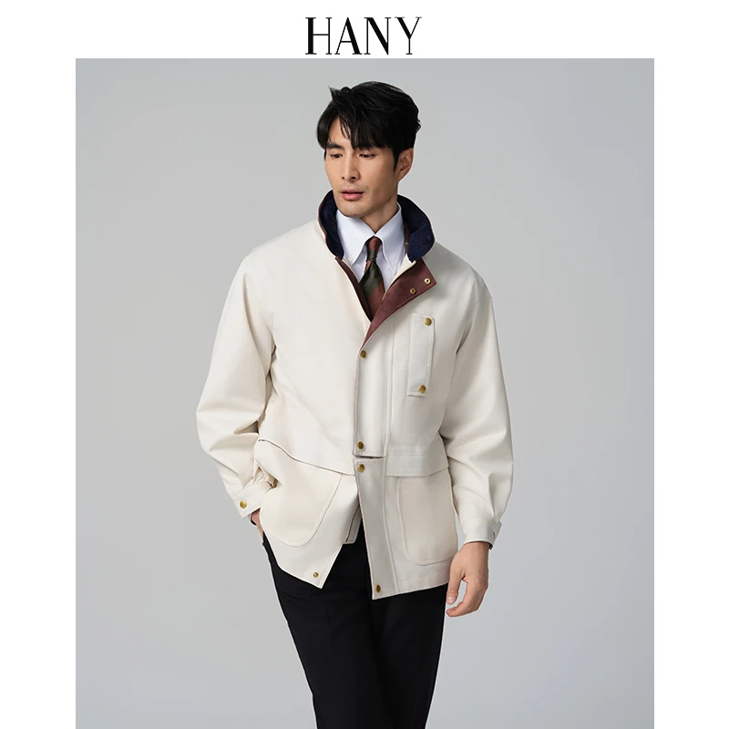 HANY[进口面料高定工艺]2025新款夹克复古男士立领休闲外套男装秋