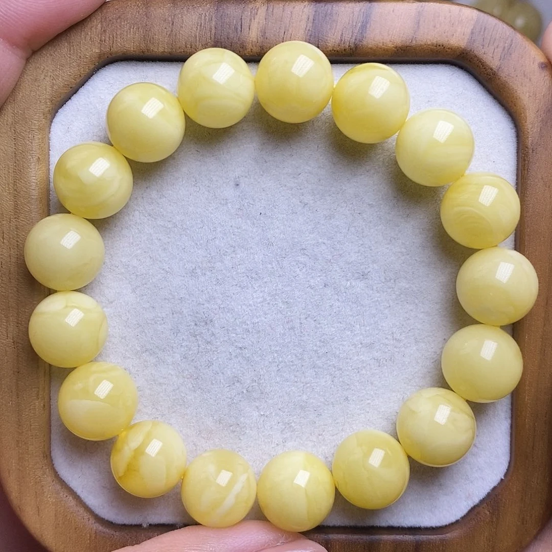裸石琥珀未镶嵌蜜蜡12圆珠手串，克重17.07