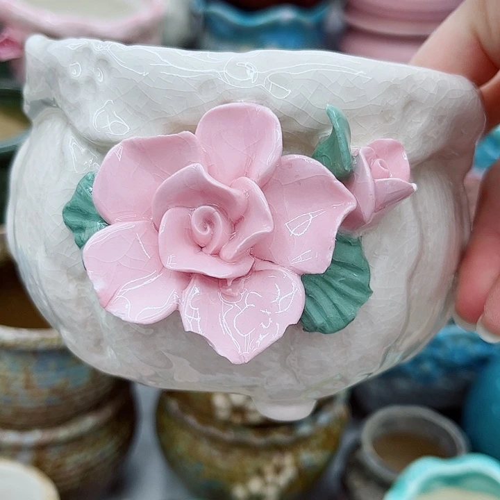 多肉绿植陶瓷花盆9.9包邮，有孔