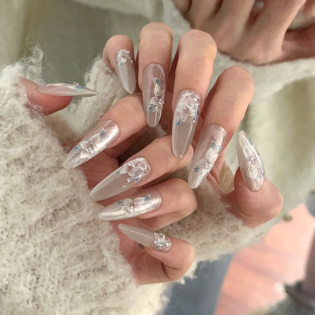 新/3『长安春·诗』*新中式国风独特花绘纯手工穿戴甲气质杏仁