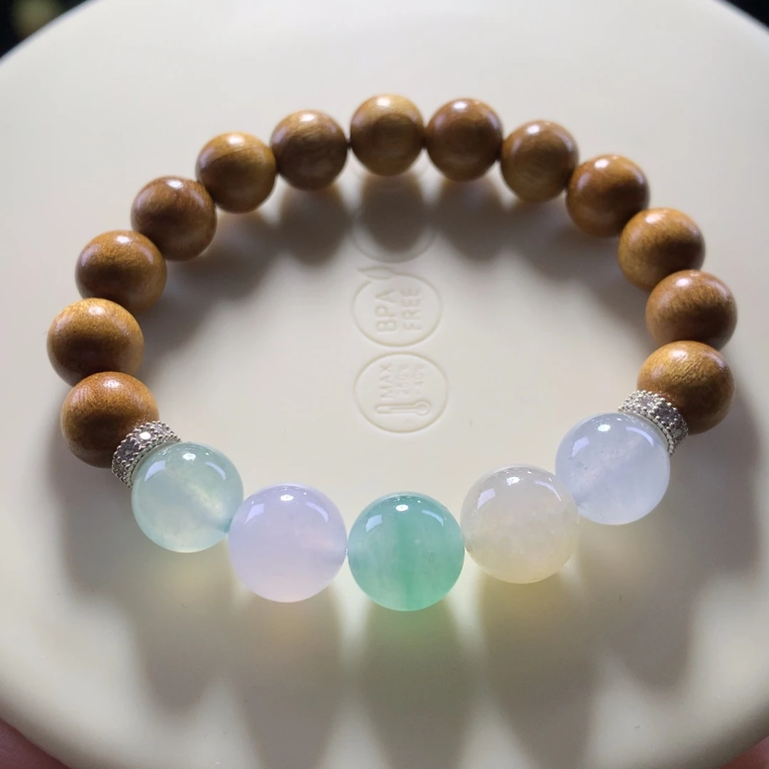 翡翠未镶嵌手串卡9五彩缤纷