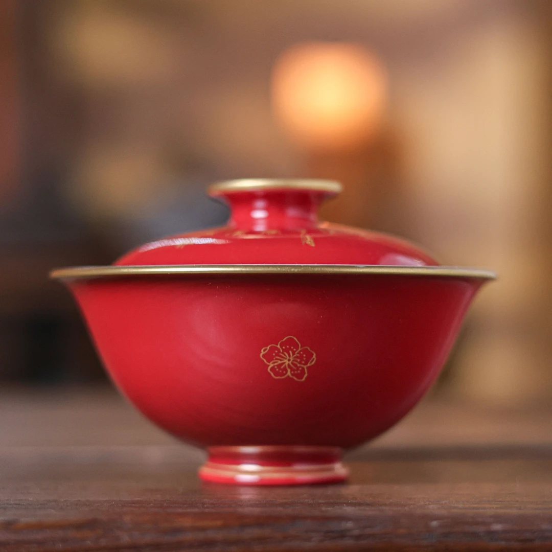 斋居 玫瑰红牡丹盖碗（华隐S0837）
