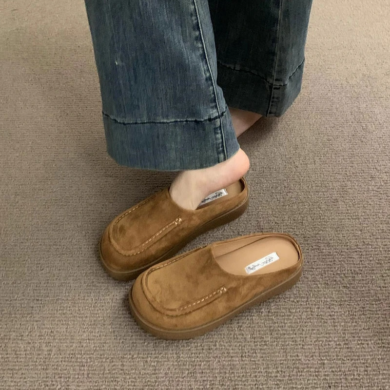 森系厚底包头拖鞋女2025春秋新款懒人一脚蹬无后跟勃肯鞋穆勒单鞋