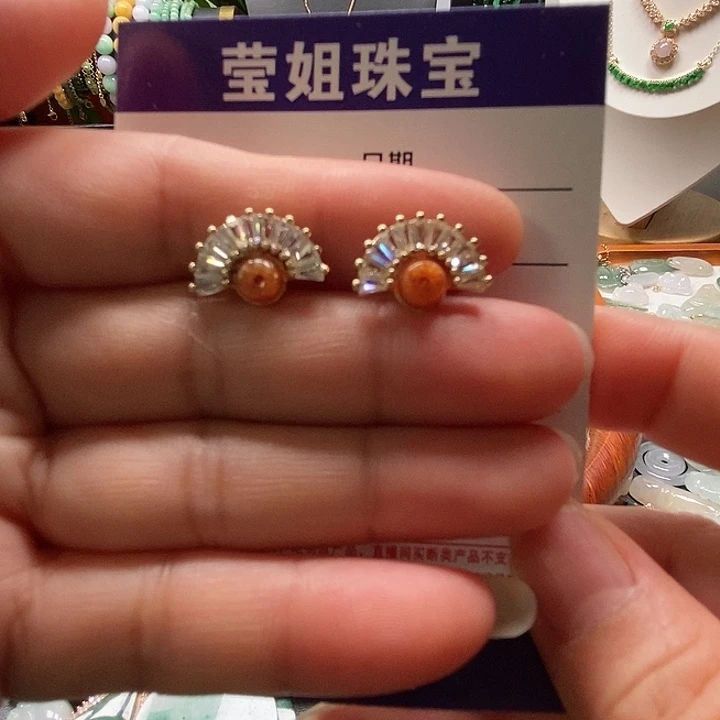合金翡翠耳饰红翡耳钉
