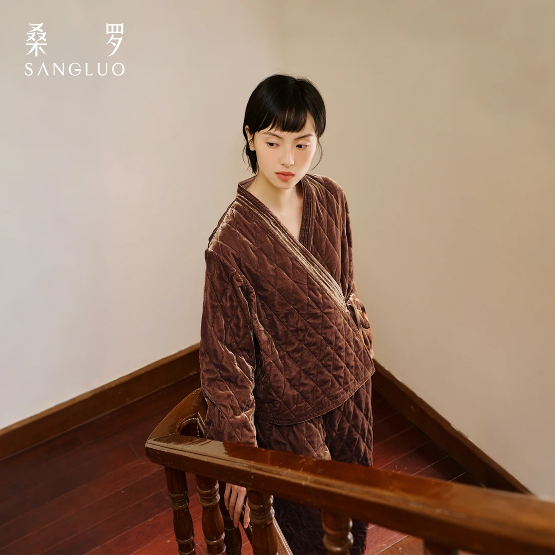 秋冬上新·桑罗桑蚕丝睡衣套装真丝家居服简约加厚睡衣03A62844