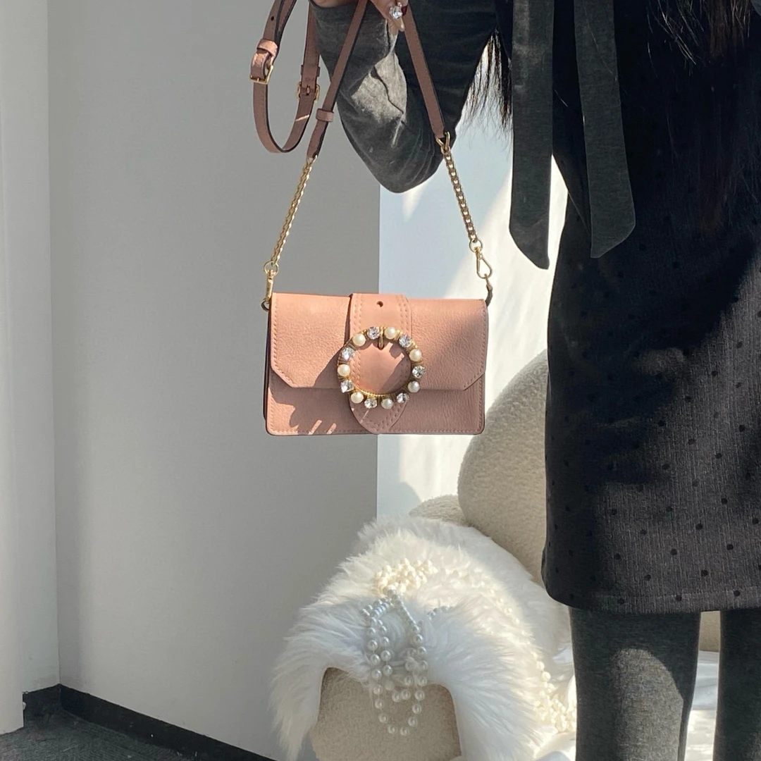 95新 MIU MIU/缪缪 miumiu粉色情人节限定珍珠单肩包
