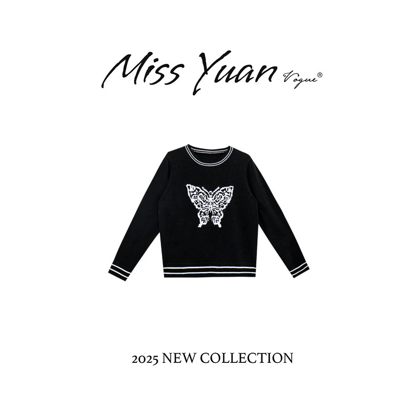 M.Y媛总 2025新款洋气印花针织衫百搭轻奢圆领套头毛衣1LY419