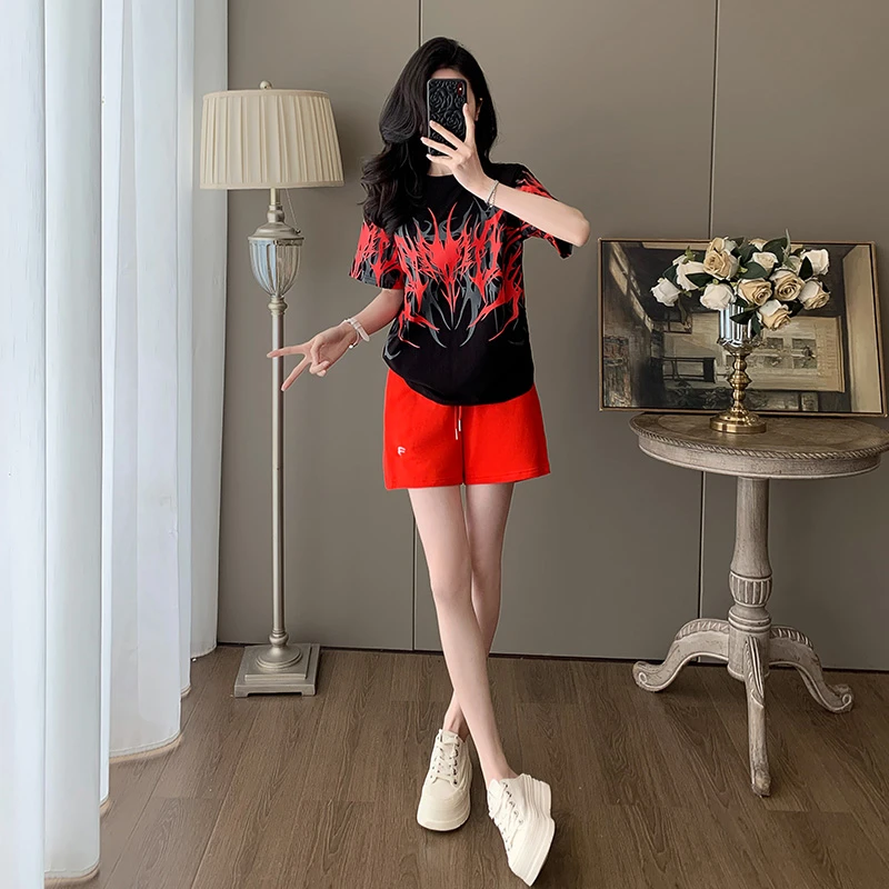 2025年时尚韩版新款休闲短裤套装女夏洋气减龄运动服修身两件套潮
